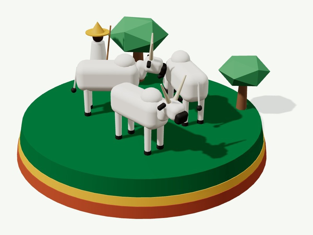 3D illustration: White Fulani cattle with a herder